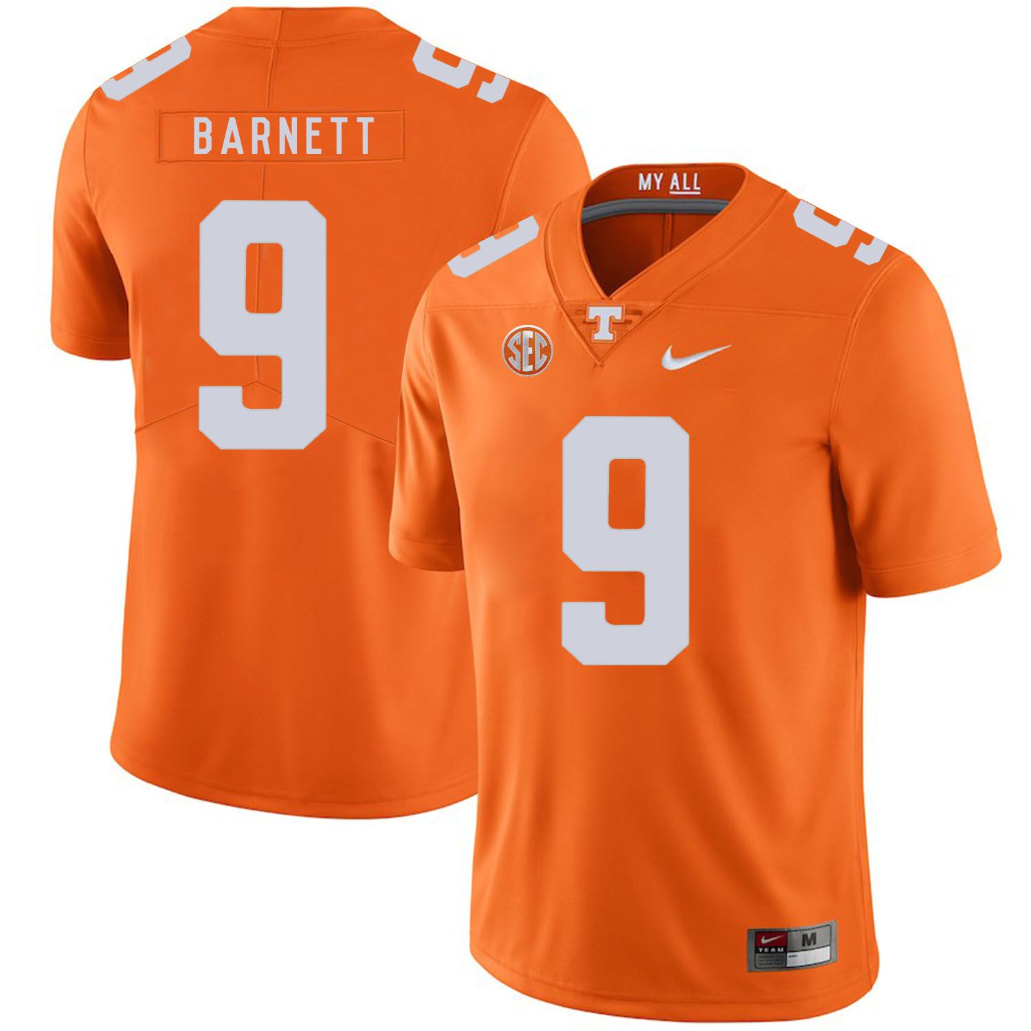 Men Tennessee Volunteers 9 Barnett Orange Customized NCAA Jerseys